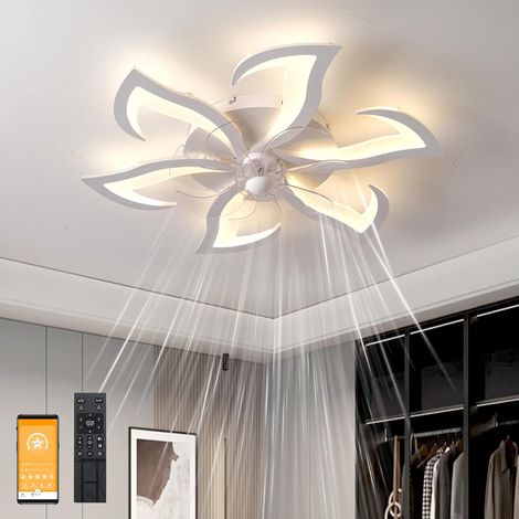 Geräuscharmer Deckenventilator mit integrierter Beleuchtung, 6 Geschwindigkeitsstufen und umkehrbarer Luftstromrichtung, dimmbarem LED-Licht mit Fernbedienung, Memory-Funktion und Timer (weiß, 70 cm / (1/5)
