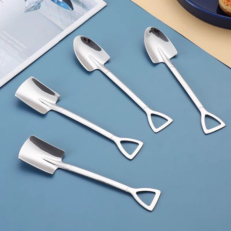 Juego de 8 cucharas de acero inoxidable 304: cucharas de té, cucharas para sandía, cucharas para té con leche y cucharas para postre (plateadas). (1/3)