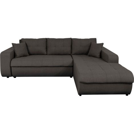 Canapé d'angle convertible 4 places en tissu – Dimensions 246x188 cm – Couchage 140x196 cm – Angle droit – Fabrication européenne – Usinestreet (1/5)