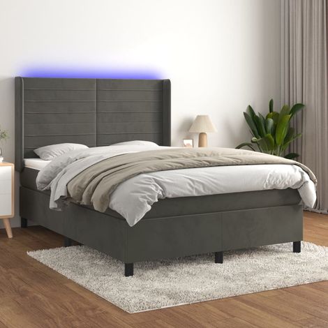 Lit Adulte - Sommier tapissier matelas et LED - Ensemble de lit tapissier - Chambre Intérieur - Gris foncé 140x200 cm Velours XJDT588180 (1/5)