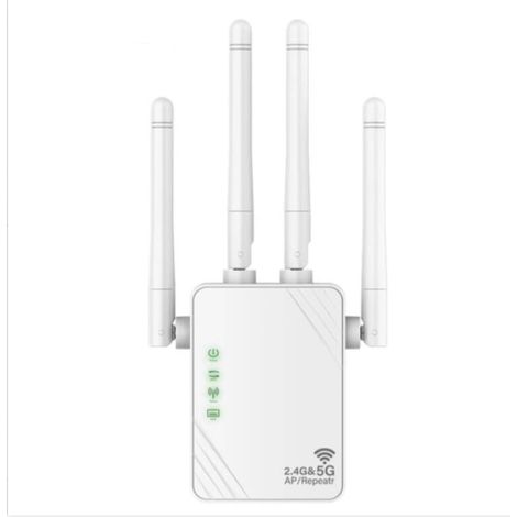 Répéteur WiFi, 1200Mbps Double Bande 2.4G/5G Extension Wi-FI, 4 Antenne Amplificateur Wi-FI, Internet Enhancer pour Le Bureau et la Maison - 2 Port (1/5)