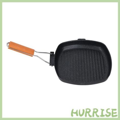 Poêle à griller antiadhésive Maifan Stone avec manche en bois, poignée pliable, idéale pour cuisinière à gaz et cuisinières à (1/4)
