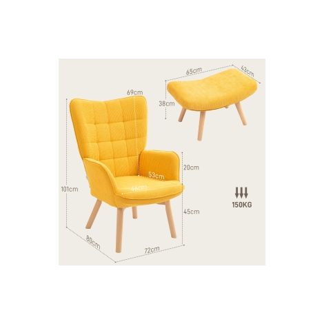 Fauteuil relax orange en tissu côtelé avec repose-pieds, accoudoirs et pieds en bois pour salon, séjour et coin télévision (1/5)
