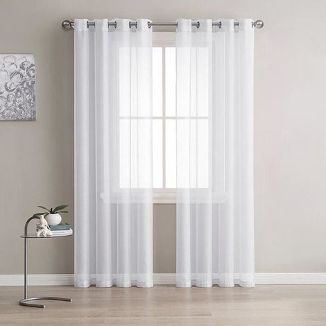 (Blanc)2 Panneaux Rideaux Voilages Tissu Polyester Doux Semi-Transparent Voilage de Fenêtre pour Salon Tige de Poche 140x225cm Blanc (1/4)