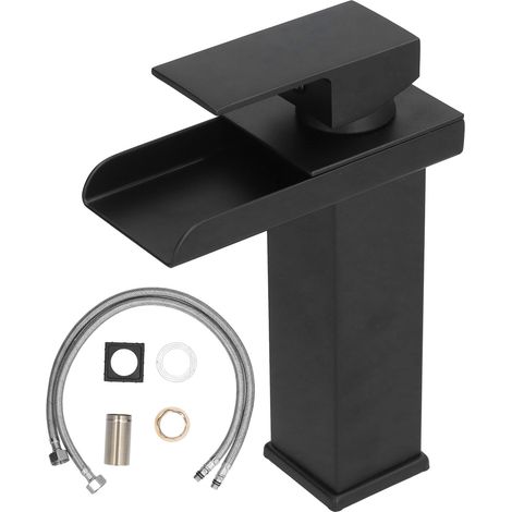 Robinet Mixte Eau Chaude/Froide G1/2 Noir avec Longue Poignée pour Salle de Bain Hôtel Maison d'Hôtes