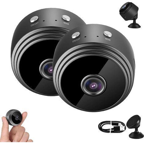 Mini-Smart-WLAN-Kamera, kabellose Heimüberwachung (1080p), kleine, tragbare Kamera, schwarz. 2er-Pack. (1/5)