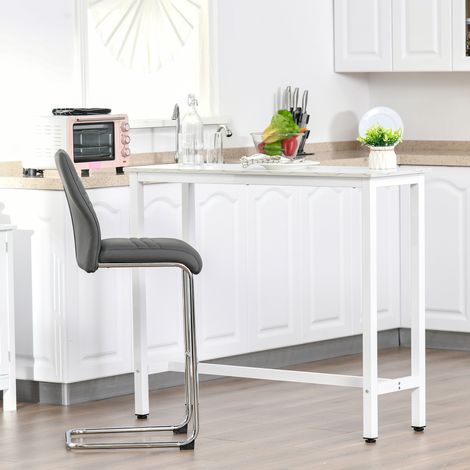 Tavolo da bar alto HOMCOM con piano in melaminico effetto marmo e gambe in acciaio, stile moderno per cucina, bar e sala da pranzo, 120x40x100 cm, bianco.