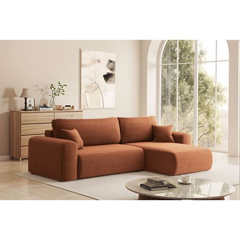 Ecksofa Schlafsofa FLORA Stoff Poso Rostbraun Ottomane Rechts