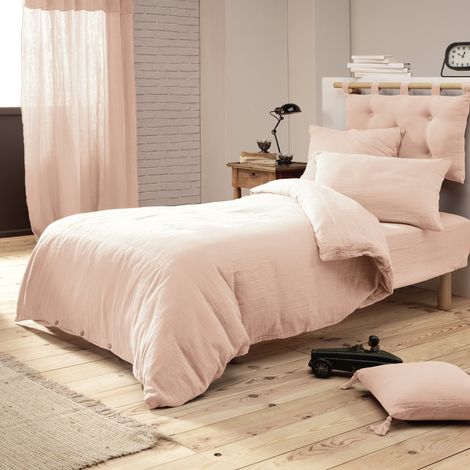 Housse de couette gaze de coton Bio 140x200 cm 1 personne Rose (1/4)