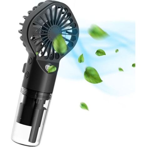 Portable Misting Fan, Mini Transparent Mist Spray Fan, USB Rechargeable Mist Maker with 4 Speeds for Home, Office, Outdoor, Travel, Black (1/5)