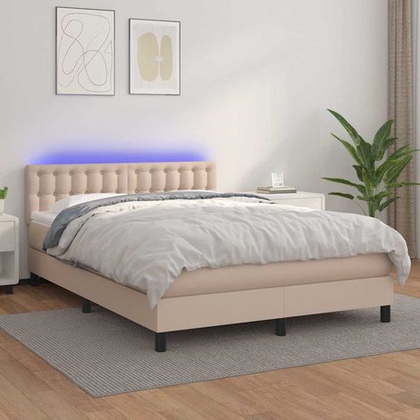 vidaXL Sommier à lattes de lit avec matelas LED Cappuccino 140x190 cm (1/5)