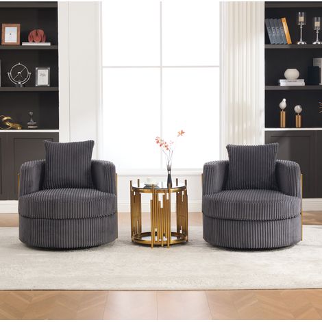 360°-Schwenksessel aus Cord, 2er-Set, mit Stauraum unter der Sitzfläche, grau OKMYHOME (1/5)