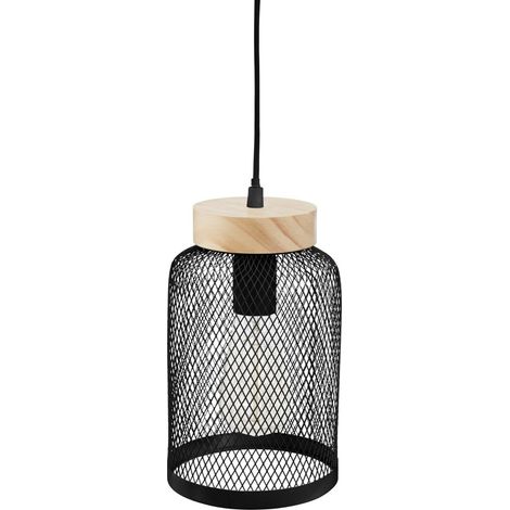 Suspension noire en métal/bois - H 24,5 cm -PEGANE- (1/3)