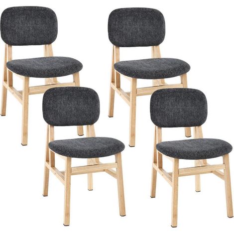 Lot de 4 chaises de salle à manger en tissu chenille gris, pieds bois, sans accoudoirs (1/5)