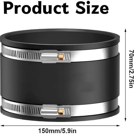 150 mm flexible Gummihülse, Schlauchanschluss für PVC und Edelstahl, 10,2 cm Anschluss mit Stahlschlauchschellen (1/4)