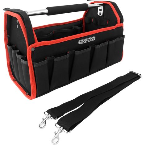 MONZANA® Werkzeugtasche mit verstellbarem Schultergurt stabile Tragestange Innen und Außentaschen Montagetasche Werkzeugbox Werkzeugkasten XL