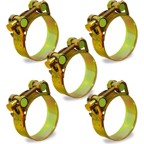 5 Pièces Collier de Serrage Collier Echappement 36-39mm, Manchon Echappement en T pour Conduite d'eau, Conduite de gaz, Tube d'automobiles Moto D'échappement Tuyaux Gaines Ventilation(Gold) (1/5)