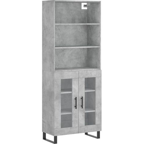 Buffet bahut commode armoire meuble de rangement organisateur cuisine salle de séjour salon haut 69,5 x 34 x 180 cm bois d'ingénierie gris