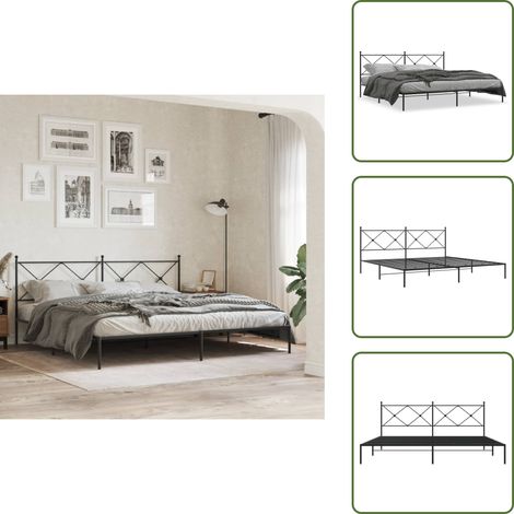 Cadre de lit métal sans matelas avec tête de lit noir 193x203cm - Cadre De Lit - Lit Double - Lit Metal - Lit Avec Têtedé Lit - Literie (1/5)