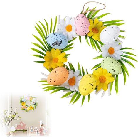 Guirlande De Pâques - Couronne Miniature En Vigne Naturelle Avec Œufs Colorés - Pour Porte Extérieure Intérieure Mur Fenêtre Cour Jardin - 1 Pièce (1/5)