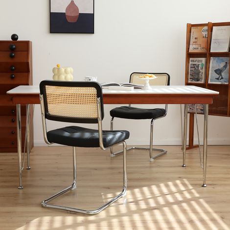 Lot de 4 chaises de salle à manger, fauteuils design en similicuir avec piètement chromé, style vintage Breuer, chaises rembourrées pour cuisine, salon et séjour, modernes et élégantes. (1/5)