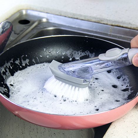 Brosse à Plats avec Bec Hydraulique Long Manche Libération Automatique de Liquide Non-Abrasive (1/5)