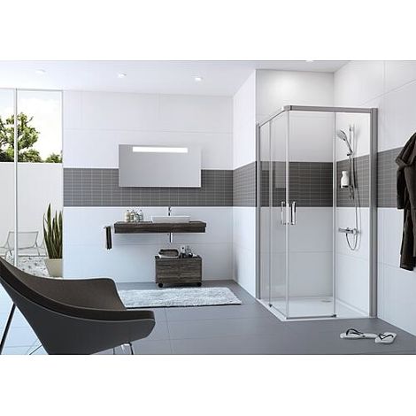 Eckduschkabine Hüppe Classics 2 EasyEntry 2x Schiebetür + 2x Fixteil 785-810mm (1/2)