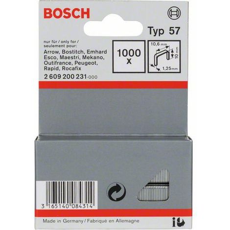 Bosch – Agrafe à fil plat type 57 10,6 x 1,25 x 10 mm – Pour matériaux fins – Tenue ferme et dos discret – 2609200231