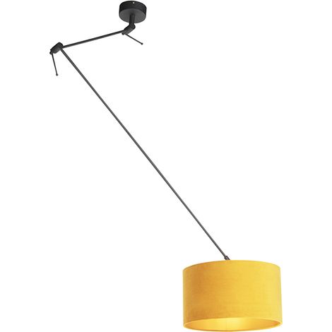 Hängelampe mit Veloursschirm ocker mit Gold 35 cm - Blitz I schwarz