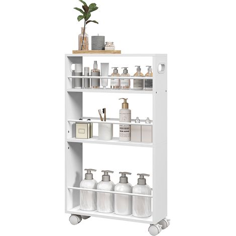 Carrello salvaspazio 3 livelli con barre laterali e ruote freni bianco (1/5)