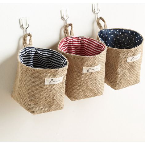 Sac en jute et coton, panier de rangement de bureau, sac suspendu, petit sac, boîte de rangement pour divers articles
