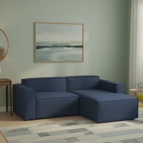 Dmora - Canapé fixe Dgatta, Grand Canapé modulable 2 places avec péninsule droite, 100% Made in Italy, Canapé moderne en tissu, Cm 240x170h70, Bleu (1/5)