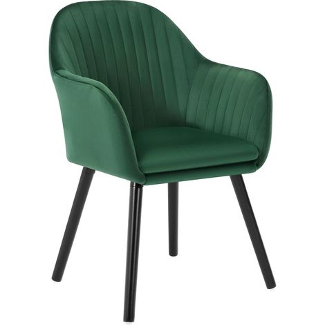 WOLTU 1x Sillas de Comedor Nordicas Estilo Vintage Juego de 1 Sillas de Cocina Sillas Tapizada con Reposabrazos en Terciopelo Estructura de Madera Sillas de Escritorio Verde Oscuro (1/5)