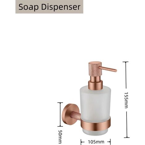 Ensemble d'accessoires pour distributeur de savon (or rose brossé) : porte-brosse de toilette, porte-papier toilette, barre porte-serviettes, crochet de suspension, porte-savon. (1/5)
