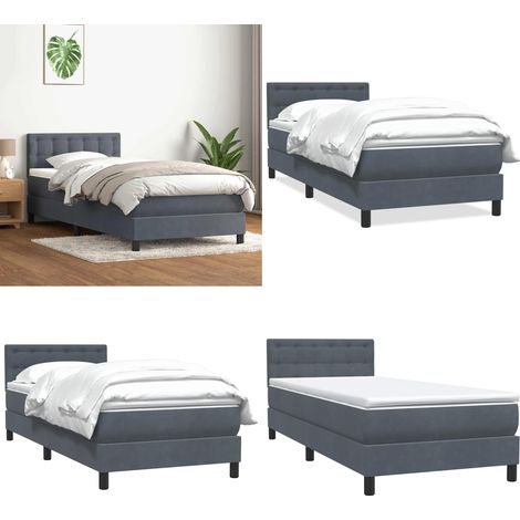 Cama box spring con colchón terciopelo gris oscuro 80x210 cm - Colchón de muelles - Cama de muelles ensacados