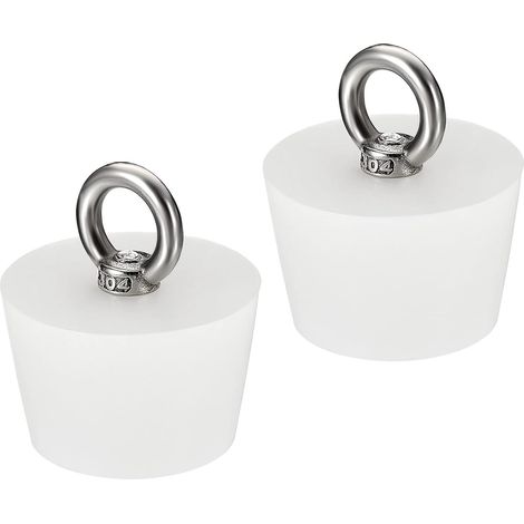 Bouchon Conique Bouchon en Caoutchouc de Silicone 37mm à 46mm Bouchon de Baignoire Solide avec Anneau pour Tubes à Essai, Conduite d'Eau, Trou de Drainage, Blanc 2 Pièces (1/5)