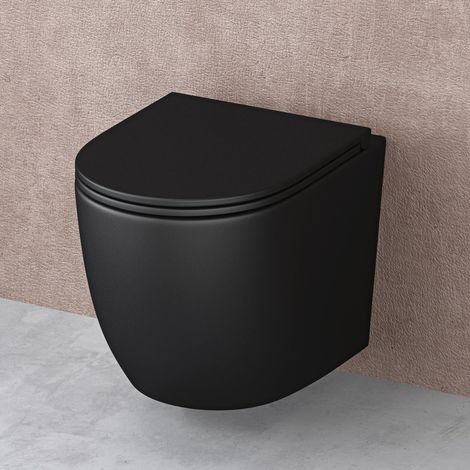 doporro WC Sospeso Sanitari Sospesi Filomuro in Ceramica Nero Opaco con Copriwc Soft Close Chiusura Ammortizzata e Sciacquone Profondo WC Design Moderno Senza Bordi Aachen179 (1/5)