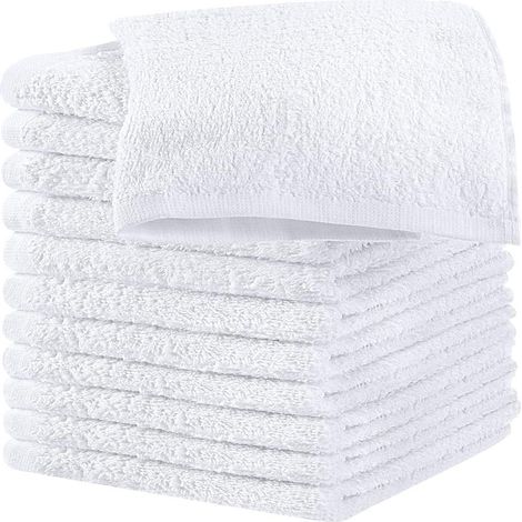 Lot de 12 serviettes pour le visage en coton peigné, flanelle de qualité supérieure, absorbantes et douces, blanches. (1/5)