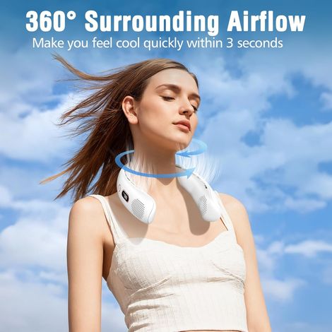 Ventilateur de Cou,Portable USB Ventilateur de cou sans lame Silencieux avec flux d’air à 360°,3 Vitesses Rechargeable (1/4)