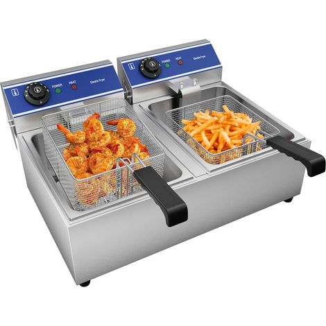 Friteuse électrique commerciale 2 réservoir en acier inoxydable 3000W2 220V-240V Thermostat 60-200 °C (1/5)