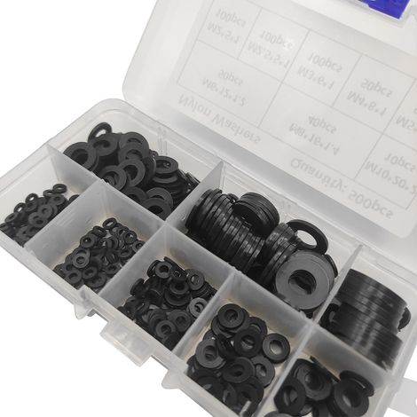 Lot de 500 rondelles plates en nylon et joints d'étanchéité assortis, kit de bagues caoutchouc (M2-M10) (1/4)