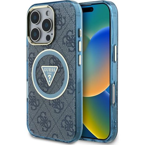Guess IML Metal Glitter 4G Circle Triangle MagSafe Hülle für iPhone 16 Pro Max blau (1/5)