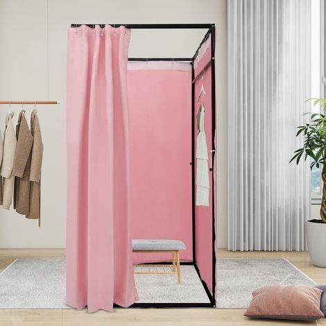Umkleidekabine Freistehend, Rosa Tragbarer Quadratischer Umkleideraum, Sichtschutz Vorhänge, Temporäres Ankleidezimmer,Trennwand für Einkaufszentrum Bekleidungsgeschäft Anproberaum (1/5)