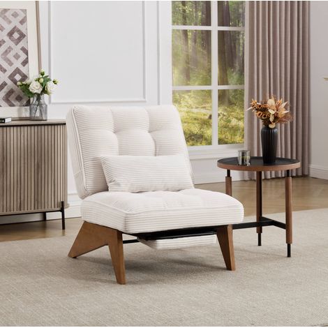 Poltrona relax 127x73x90 cm beige, schienale reclinabile, velluto a coste, MEUBLIV (1/5)