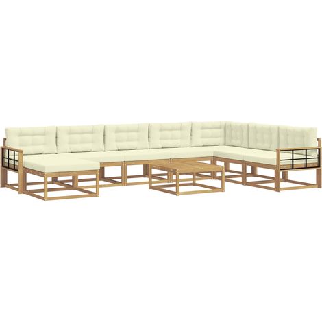 Conjunto de sofás de exterior 9 uds. Blanco y Crema vidaXL (1/5)
