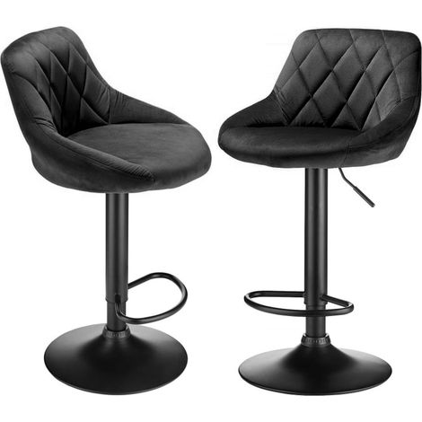Lot de 2 Tabouret de bar Chaise en velours 89 - 109 cm noir (1/5)