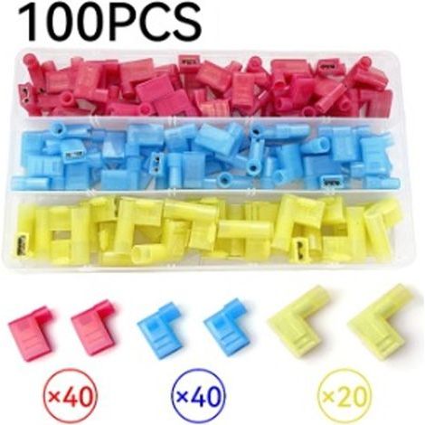 100PCS 90Degrés Nylon Entièrement Isolée Drapeau Terminal,Rapide Déconnecte Terminal Femelle,F Type Pousser Connecteur Electrique 12-10AWG/ 22-14AWG (1/4)