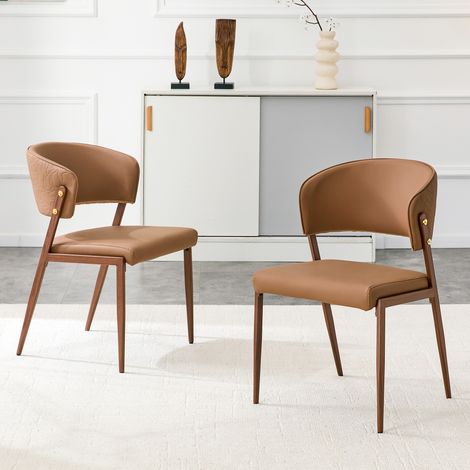 Chaise de salle à manger lot de 2 49x51x78 cm en similicuir marron, moderne pour salon FloraGrace (1/5)