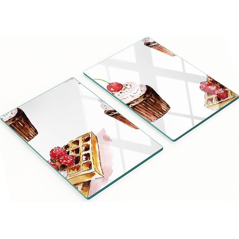 Tablas de cortar decorativas de vidrio para cocina con dise帽os de postres, 2 x 40 x 52 cm.
