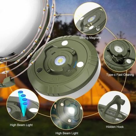 Guirlande Lumineuse - Camping - 10M - Rechargeable - LED - Blanc Chaud (1/4)